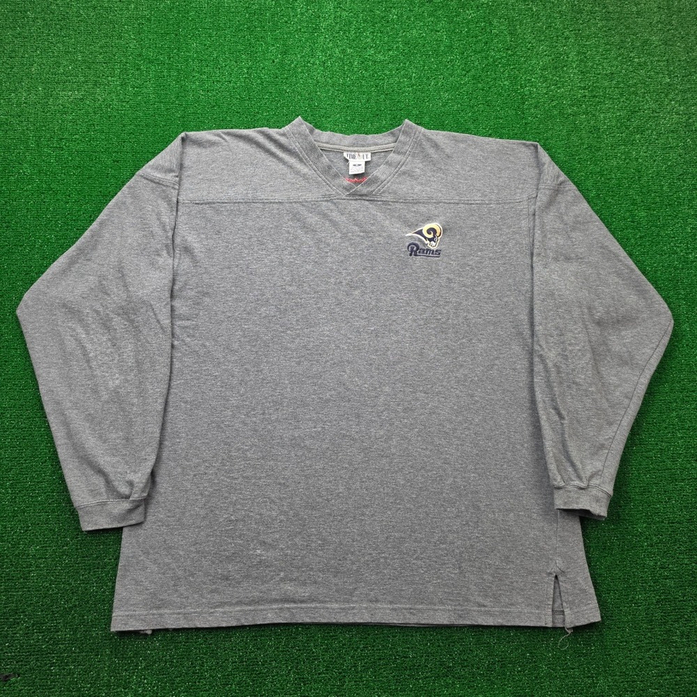 Vintage St Louis Rams V-Neck Sweatshirt Mens XL Gray Long Sleeve Embroidered